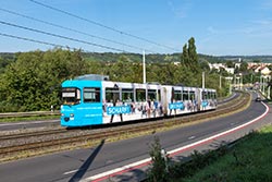 GT-E 202 befährt die Steilstrecke von Heidingsfeld zum Heuchelhof. 14.08.2024 – André Werske