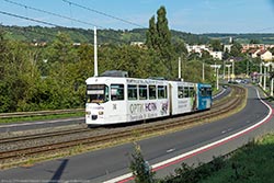 GT-E 209 befährt die Steilstrecke von Heidingsfeld zum Heuchelhof. 14.08.2024 – André Werske